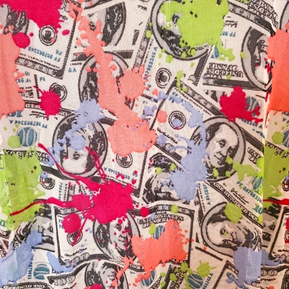 SHOW ME THE MONEY ☆ PAINT SPATTER PRINT MESH DUSTER/COVER-UP ☆ 2x ☆  NWT - Picture 5 of 8